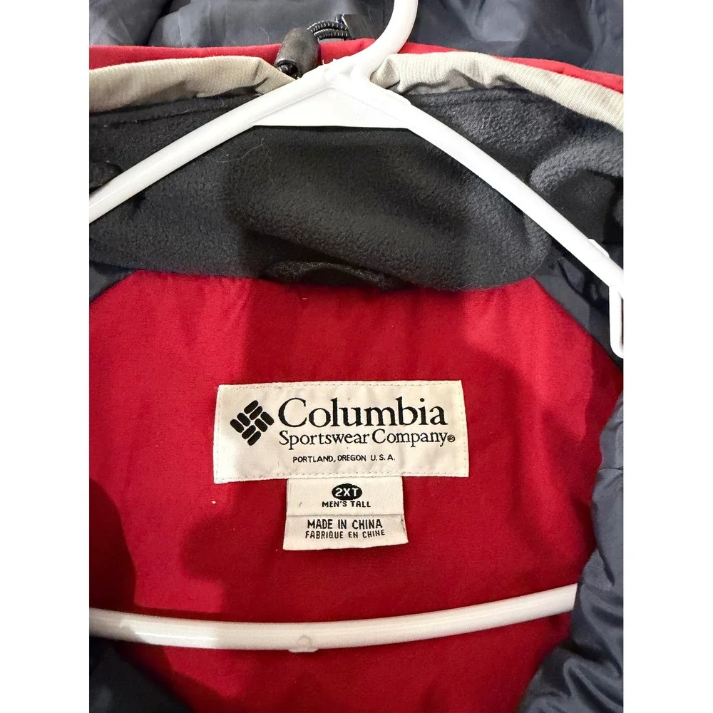 Columbia Challenge Series Ski Jacket Mens 2XT Red Grey Hooded Waterproof Coat